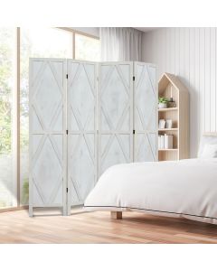 Kinsuite Rustic Room Dividers - 4 Panels Folding Privacy Screens Wooden Privacy Screen, 67” Folding Screen for Living Room Bathroom Bedroom Room Separation, White