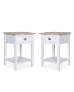 Kinsuite Set of 2 White Side Tables with Drawer &amp, Storage Shelf, Wood End Table Nightstand for Living Room Bedroom