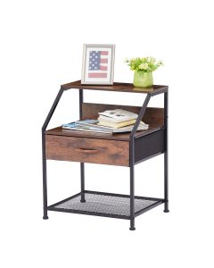 Kinsuite End Table Side Table - Narrow Sofa Table with Drawer and Storage Shelf for Small Space, Beside Tables Nightstand for Living Room, Bedroom, Wood Look Accent Table, Rustic Brown and Black 