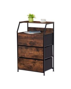 Kinsuite Bedroom Dresser Storage Drawer - Fabric Dresser with 3 Drawers, Storage Tower, Wooden Top and Front for Bedroom, Hallway, Entryway, Closet, Rustic Brown