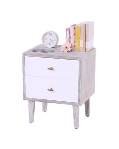 Kinsuite Nightstands Bedroom Side Table, Modern Bedside Table with 2 Storage Drawers, End Table with Solid Wood Legs, Side Table for Bedroom Living Room, Gray and White 
