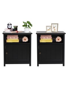 Kinsuite Set of 2 Nightstands, 3-Tier Wooden End Table with Switchable Door, Side Table for Small Spaces, Stable Wooden Legs, Wood Night Stands for Bedrooms, Living Room, Black