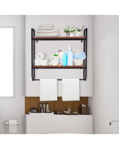 Kinsuite 2-Tier Metal Industrial Wall Mounted Bathroom Shelves Rustic Wall Storage Rack Over Toilet with Towel Bar, Floating Shelves Towel Holder 