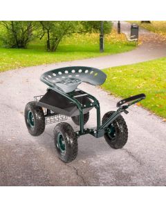 Kinsunny Rolling Garden Scooter Garden Cart Seat with Wheels and Tool Tray, 360 Swivel Seat