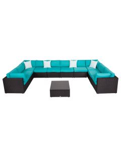 Kinsunny Outdoor Sectional Set - 9 Pieces Patio Furniture Set, Outdoor Wicker Sofa Couch with Comfortable Cushions and Coffee Table -Turquoise