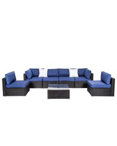Kinsunny 7 Pieces Outdoor Sectional Sofa Patio Furniture Sets PE Wicker Rattan Patio Conversation Sets with Cushion and Glass Table for Lawn Pool Backyard-Dark Blue