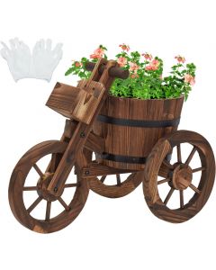 Kinsunny Wood Tricycle Flower Planter - Flower Tricycle Planter Pot Stand with Wheels, Outdoor Decor Barrel Planters for Garden Backyard Planter