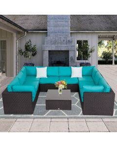 Kinsunny Patio Furniture Set - 9 Pieces Outdoor Sectional Set, PE Rattan Sectional Conversation Sofa Set with Thick Cushions 