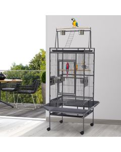 Kinpaw 68” Large Bird Cage - Play Top and Rolling Stand Iron Bird Cages for Parakeets Conures Lovebird Cockatiel Pet House Wrought Iron Birdcage, Black