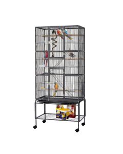 Kinpaw 69” Large Bird Cage - Rolling Stand Iron Bird Cages with Bungee Rope for Parakeets Conures Lovebird Cockatiel Pet House Wrought Iron Birdcage, Black