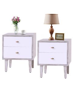 Kinsuite Nightstands Bedroom Side Table, Modern Bedside Table with 2 Storage Drawers, End Table with Solid Wood Legs, Side Table for Bedroom Living Room, Gray and White