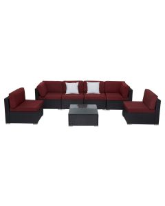 Kinsunny 7 Pieces Outdoor Sectional Sofa Patio Furniture Sets PE Wicker Rattan Patio Conversation Sets with Cushion and Glass Table for Lawn Pool Backyard-Burgundy