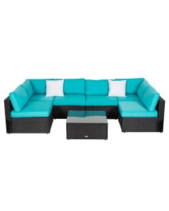 Kinsunny Outside Furniture - 7 Pieces Outdoor Sectional Sofa, Outdoor Wicker Patio Furniture Set with Cushions, Turquoise 