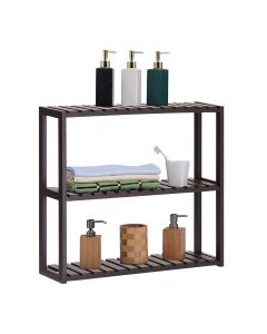 Kinsuite 3-Tier Storage Bamboo Shelves - Adjustable Bamboo Layer Rack Wall Mounted Storage Organizer Towel for Bathroom Kitchen Living Room，Brown