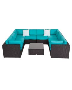 Kinsunny Patio Furniture Set - 9 Pieces Outdoor Sectional Set, PE Rattan Sectional Conversation Sofa Set with Thick Cushions -Turquoise