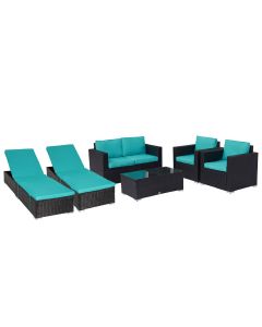 Kinsunny Patio Furniture Sets, 7Pcs Patio Seating, All Weather PE Wicker Patio Sectional Sofa Couch Garden Backyard Conversation Set with Coffee Table, 2Pcs Wicker Chaise Lounge, Turquoise 