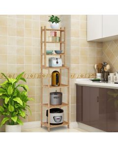 Kinsuite Bamboo Bathroom Shelf, 7-Tier Adjustable Narrow Shelving Unit, Multifunctional Storage Rack, Removable Organizer Shelves for Bathroom, Living Room, Kitchen, Natural 