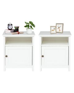 Kinsuite Set of 2 Nightstands, 3-Tier Wooden End Table with Switchable Door, Side Table for Small Spaces, Stable Wooden Legs, Wood Night Stands for Bedrooms, Living Room, White