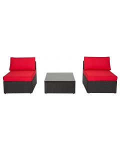 Kinsunny 3 Piece Outdoor Patio Furniture, Sectional Sofa Set Black Wicker Rattan Loveseat Armless Chairs, Conversation Sofas with Washable Cushions and Coffee Table, Red