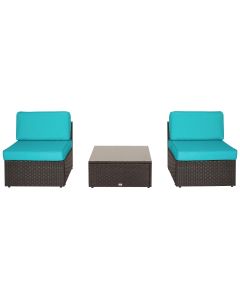Kinsunny 3 Piece Outdoor Patio Furniture, Sectional Sofa Set Black Wicker Rattan Loveseat Armless Chairs, Conversation Sofas with Washable Cushions and Coffee Table