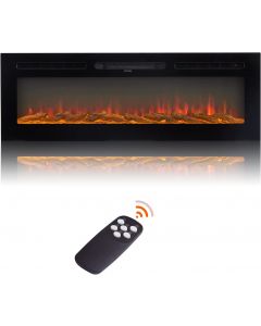 Kinsuite 50" Electric Fireplace 1500/750W Wall Recessed with 5 Flame Settings & Realistic 9 Color, Remote Control Timer Flame Log & Crystal Hearth
