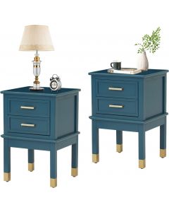 Kinsuite Nightstand End Table, Storage Wood Cabinet Accent Side Table with 2 Drawers & Solid Legs, Modern Beside Table for Bedroom Living Room, Blue-2