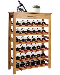 Kinsuite 6-Tier Bamboo Wine Rack with Drawer, Standing Storage Rack with 36 Bottles Holder for Bar, Wine Cellar, Basement, Cabinet, Pantry, Kitchen 
