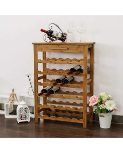 Kinsuite 6-Tier Bamboo Wine Rack with Drawer, Standing Storage Rack with 36 Bottles Holder for Bar, Wine Cellar, Basement, Cabinet, Pantry, Kitchen 