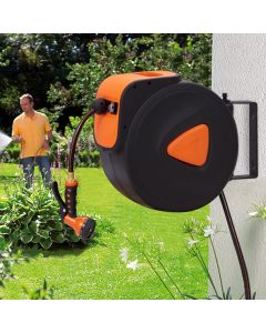 Kinsunny 100FT Garden Hose Reel Expandable Hose, Water Pipe Flexible Water Hose with 9 Function Spray Nozzle, 180° Swivel Bracket with Automatic Rewind & Kink Free for Yard Watering Washing