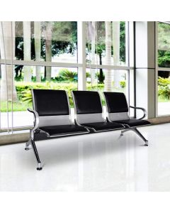 Kinsuite Waiting Room Reception Chair with Arms 3-Seat Bench PU Leather for Airport Office Bank Hospital Seat