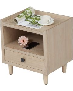 Kinsuite End Table Bedside Table with Charging Station, Side Table with USB Port & Power Outlet, Nightstand Sofa Table with Storage Drawer for Living Room Bedroom, Natural
