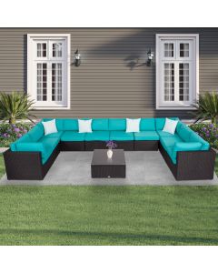 Kinsunny Patio Furniture Set - 11 Pieces Outdoor Sectional Set, PE Rattan Sectional Conversation Sofa Set with Thick Cushion 