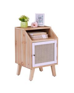 Kinsuite End Table with Hand Made Rattan, Rustic Farmhouse Woven Fronts Nightstand, Side Table with Open Shelf and Storage Cabinet, Wood Bedside Table for Bedroom Living Room, Natural Color 