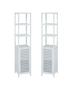 Kinsuite Set of 2 Tall Bathroom Cabinets - Freestanding Shelving Racks with Single Door and Shelf for Bathroom, Living Room, Kitchen, White
