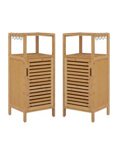 Kinsuite Set of 2 Bamboo Bathroom Cabinets - Floor Free Stand Storage Cabinet with Single Door Furniture Cabinet for Bathroom, Living Room, Bedroom