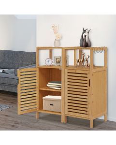 Kinsuite Set of 2 Bamboo Bathroom Cabinets - Floor Free Stand Storage Cabinet with Single Door Furniture Cabinet for Bathroom, Living Room, Bedroom