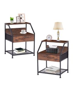 Kinsuite Set of 2 End Tables Side Tables - Narrow Sofa Table with Drawer and Storage Shelf for Small Space, Beside Tables Nightstand for Living Room, Bedroom, Wood Look Accent Table, Rustic Brown and Black