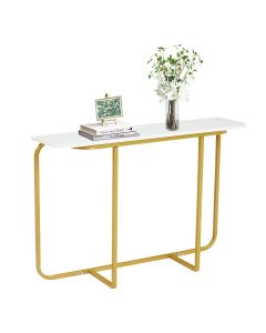 Kinsuite Narrow Entryway Table - Foyer Tables for Entryway, Slim Accent Table for Hallway Living Room Bathroom, White & Golden