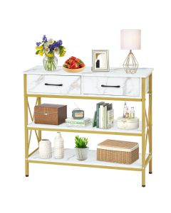 Kinsuite Industrial Console Table with Drawers - Narrow Accent Table Entryway Table with 2 Storage Shelves for Living Room Bathroom Entryway Hallway Kitchen, White