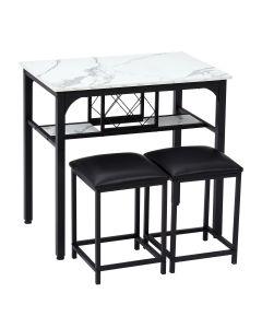 Kinsuite 3-Piece Dining Table Sets, Kitchen Breakfast Table and Stool Set for 2， Industrial Small Space Bar Table with Wine Rack for Kitchen 