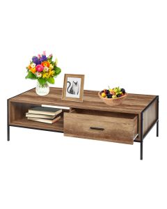 Kinsuite Coffee Table with Storage Shelf & Drawer Modern Mid-Century Industrial Wood TV Table Rectangular Sofa Table Office Table Elegant Functional Table for Living Room  