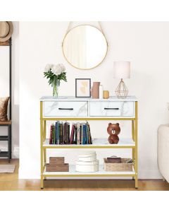 Kinsuite Industrial Console Table with Drawers - Narrow Accent Table Entryway Table with 2 Storage Shelves for Living Room Bathroom Entryway Hallway Kitchen, White