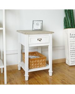 Kinsuite  White Side Table with Drawer and Storage Shelf Wood End Table Nightstand for Living Room Bedroom 
