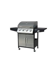 Kinbor Patio BBQ Propane Gas Grill - 4 Burner Cabinet Style Outdoor Garden Barbecue Grill with Side Burner and Lockable Wheels for Camp Cooking Barbecue (Stainless Steel)