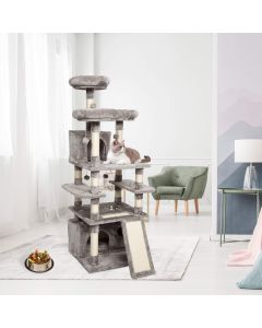 Kinpaw Cat Tree Large Kitten Tower with Scratching Posts Multi-Level Play House Condo Perches, Grey
