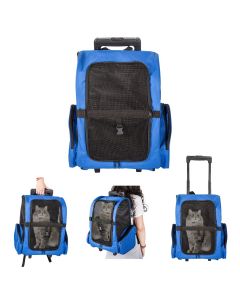 Kinpaw Pet Backpack Travel Carrier - Airline Approved Dog Carrier with Wheels, Soft-Sided Pet Carrier for Cats Dogs Small Animals-Blue