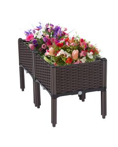 Kinsunny Elevated Planter Raised Bed - Plastic Raised Garden Beds with Self-Watering Design, Rattan Elevated Planters Box Kit for Flowers Plants Vegetables Herbs