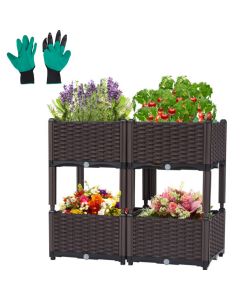 Kinsunny Raised Garden Bed 4 Sets - Outdoor Elevated Planting Container with Legs, Outdoor Standing Planter Beds Gardening Kit Garden Bed with Brackets for Flowers Vegetables Herbs