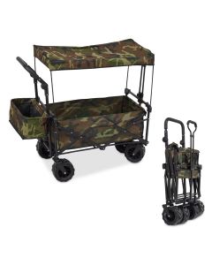 Kinsunny Foldable Garden Cart - Outdoor Collapsible Wagon, Camouflage Folding Push Utility Wagon Cart with Swivel Handle, Removable Canopy, Storage Bag & Cup Holder, Large Capacity Garden Camping Cart