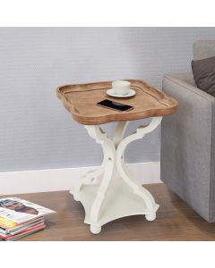 Kinsuite White Rustic Farmhouse Accent End Table - Natural Tray Top Side Table for Family, Dinning or Living Room, Modern Handcrafted Finish Nightstand